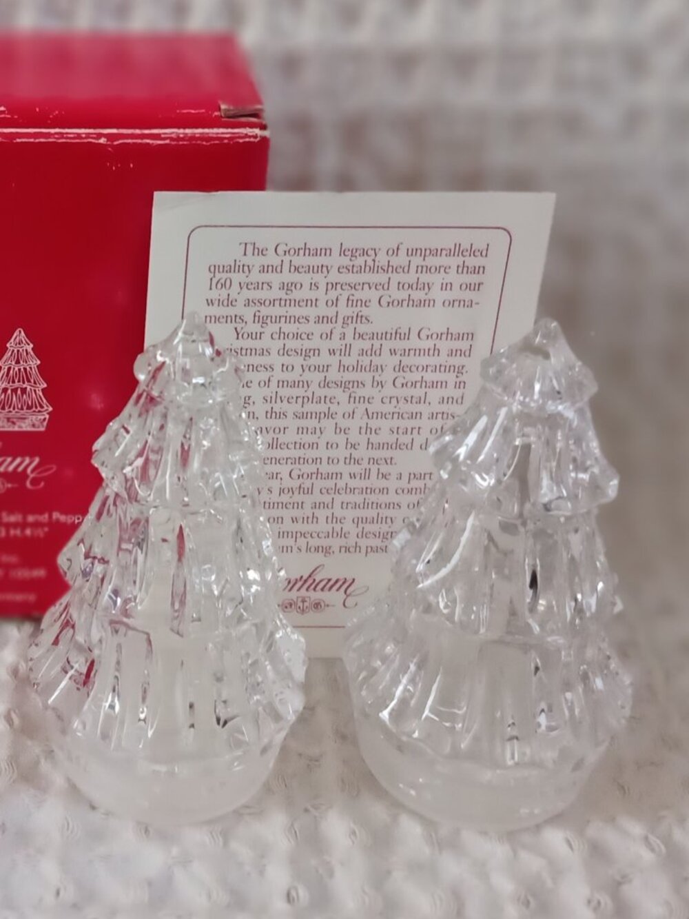 Gorham Holiday Traditions Crystal Christmas Tree SALT + PEPPER SHAKER SET